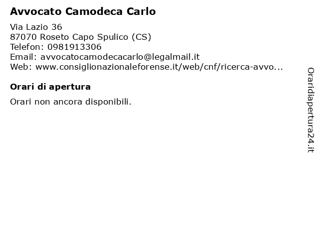 Avvocato Camodeca Carlo a Roseto Capo Spulico (CS): indirizzo e orari di apertura