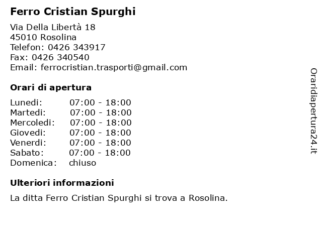 Ferro Cristian Spurghi a Rosolina: indirizzo e orari di apertura