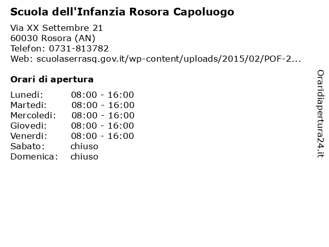 Scuola dell'Infanzia Rosora Capoluogo a Rosora (AN): indirizzo e orari di apertura