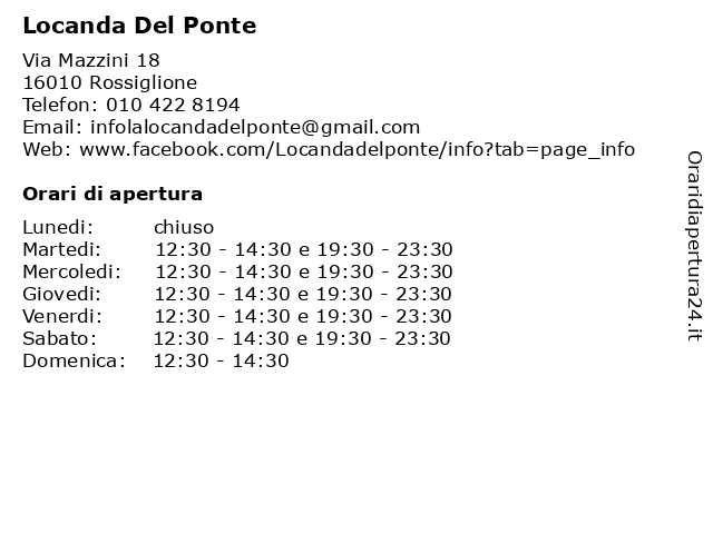 Locanda Del Ponte a Rossiglione: indirizzo e orari di apertura