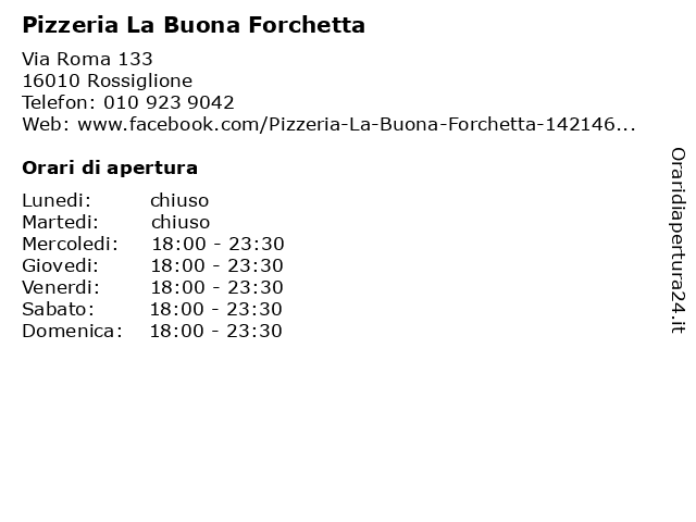 Pizzeria La Buona Forchetta a Rossiglione: indirizzo e orari di apertura