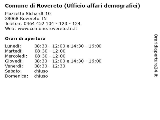 Comune di Rovereto (Ufficio affari demografici) a Rovereto TN: indirizzo e orari di apertura