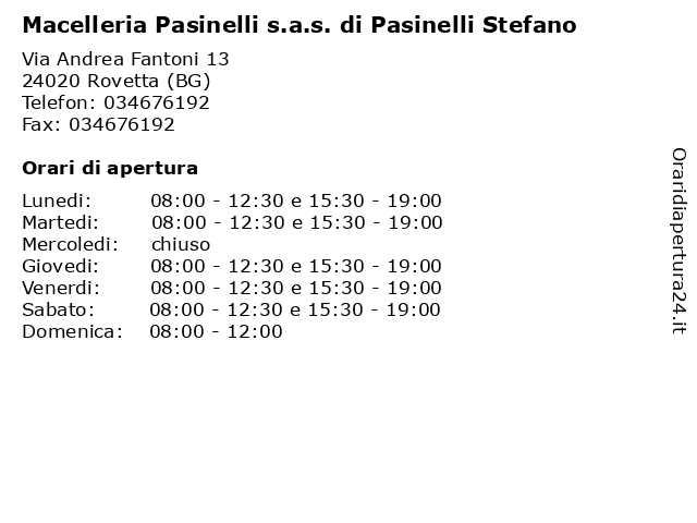 Macelleria Pasinelli s.a.s. di Pasinelli Stefano a Rovetta (BG): indirizzo e orari di apertura