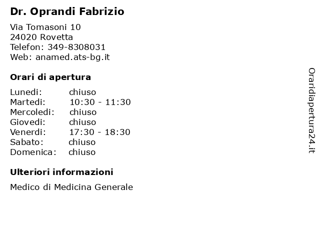 Ambulatorio Medico (Dr. Oprandi Fabrizio) a Rovetta: indirizzo e orari di apertura