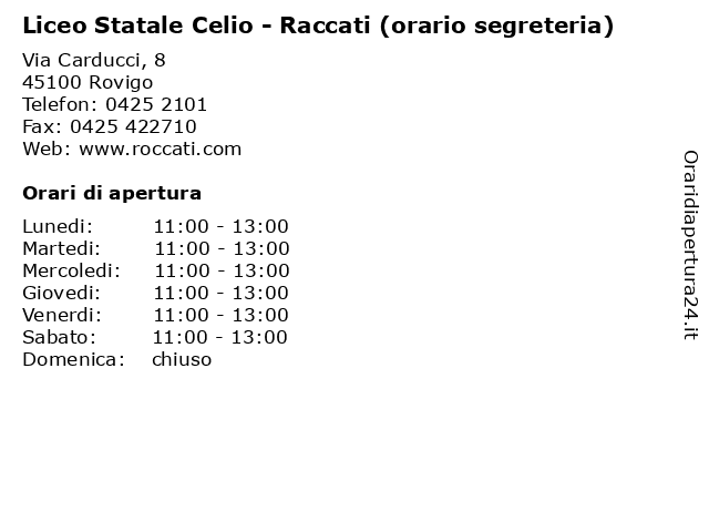ᐅ Orari Liceo Statale Celio Raccati Orario Segreteria Via Carducci 8 Rovigo