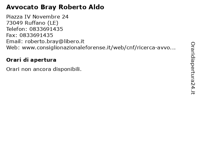 Avvocato Bray Roberto Aldo a Ruffano (LE): indirizzo e orari di apertura