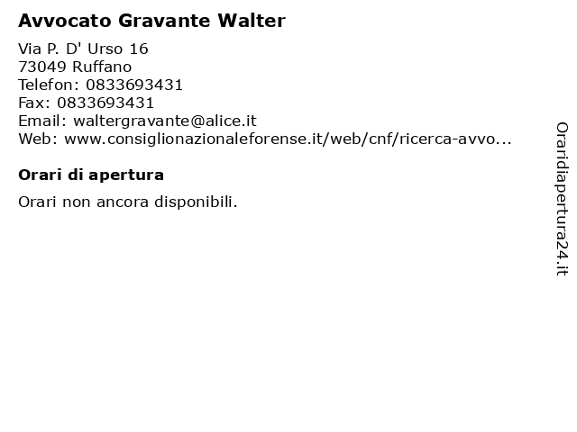 Avvocato Gravante Walter a Ruffano: indirizzo e orari di apertura