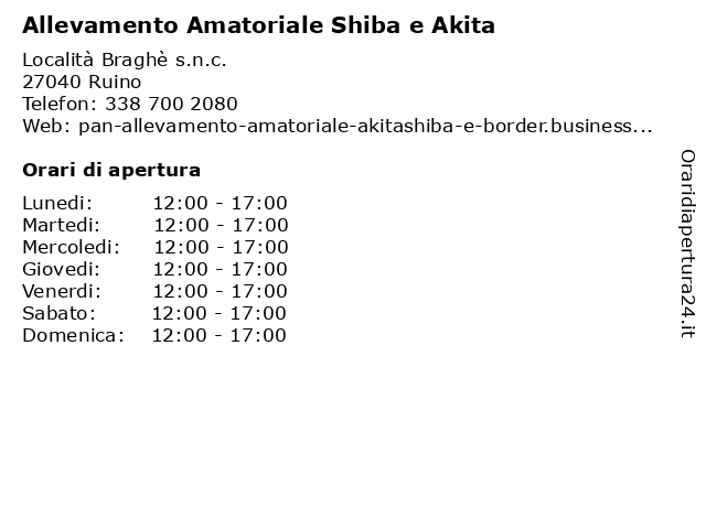 Allevamento Amatoriale Shiba e Akita a Ruino: indirizzo e orari di apertura