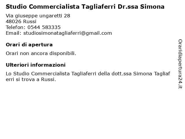 Studio Commercialista Tagliaferri Dr.ssa Simona a Russi: indirizzo e orari di apertura
