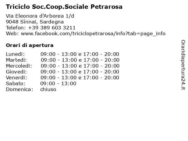 Triciclo Soc.Coop.Sociale Petrarosa a Sìnnai, Sardegna: indirizzo e orari di apertura