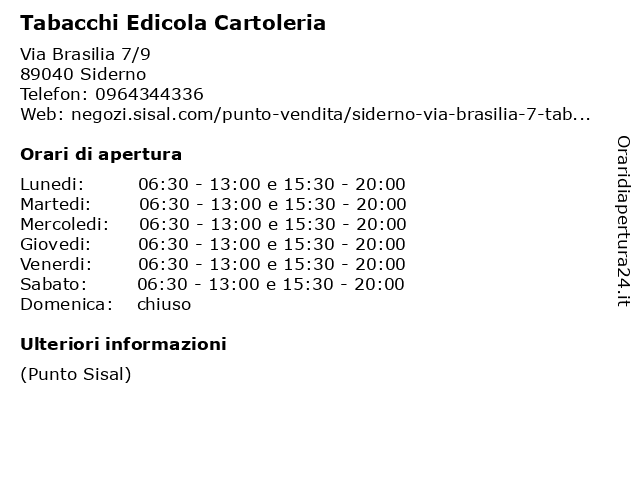 TABACCHI EDICOLA CARTOLERIA a SIDERNO: indirizzo e orari di apertura