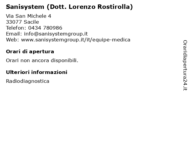 Sanisystem (Dott. Lorenzo Rostirolla) a Sacile: indirizzo e orari di apertura