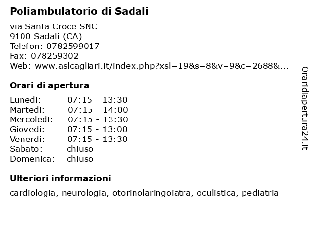 Poliambulatorio di Sadali a Sadali (CA): indirizzo e orari di apertura