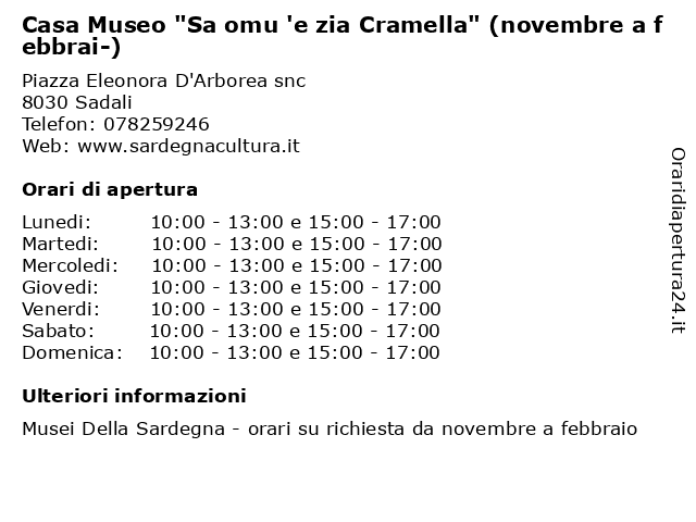 Casa Museo "Sa omu 'e zia Cramella" (novembre a febbrai-) a Sadali: indirizzo e orari di apertura