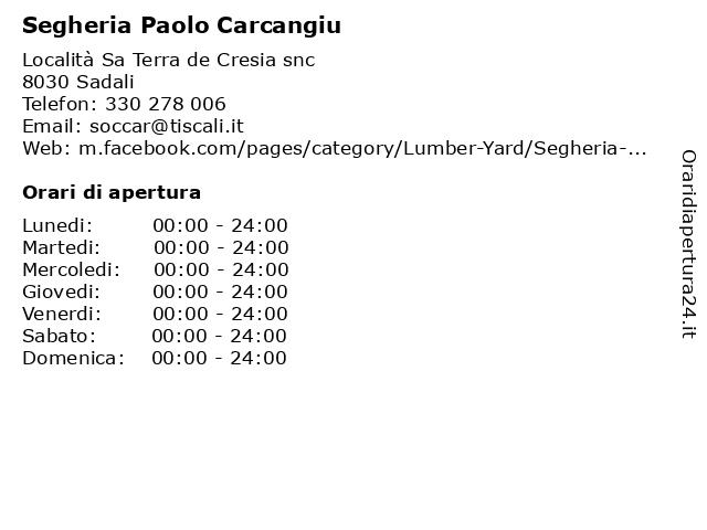 Segheria Paolo Carcangiu a Sadali: indirizzo e orari di apertura