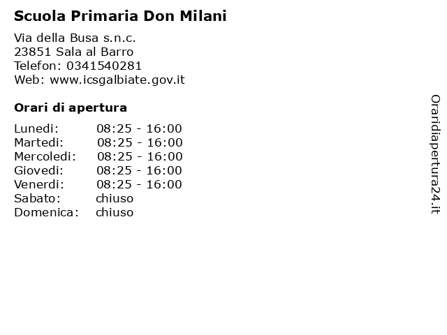 Scuola Primaria Don Milani a Sala al Barro: indirizzo e orari di apertura