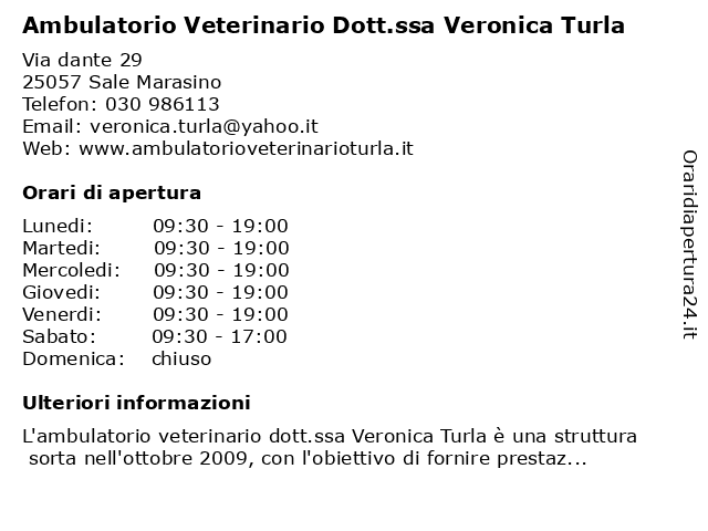 Ambulatorio Veterinario Dott.ssa Veronica Turla a Sale Marasino: indirizzo e orari di apertura