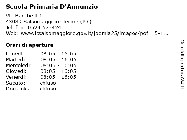 Scuola Primaria D'Annunzio a Salsomaggiore Terme (PR): indirizzo e orari di apertura