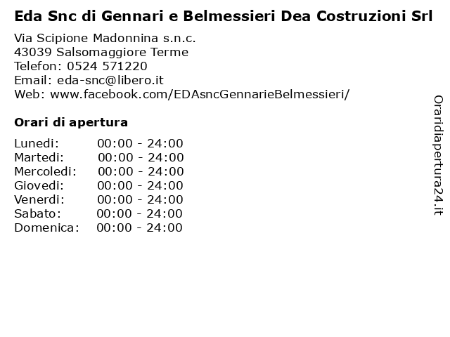 Eda Snc di Gennari e Belmessieri Dea Costruzioni Srl a Salsomaggiore Terme: indirizzo e orari di apertura