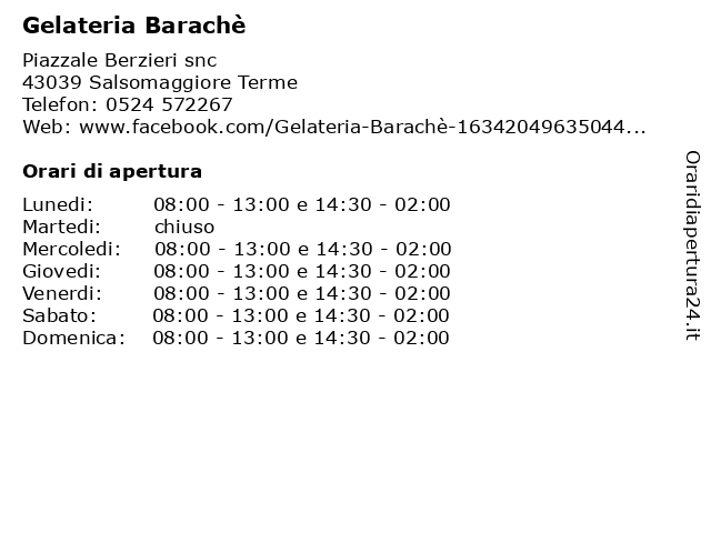 Gelateria Barachè a Salsomaggiore Terme: indirizzo e orari di apertura