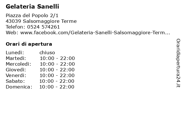 Gelateria Sanelli a Salsomaggiore Terme: indirizzo e orari di apertura