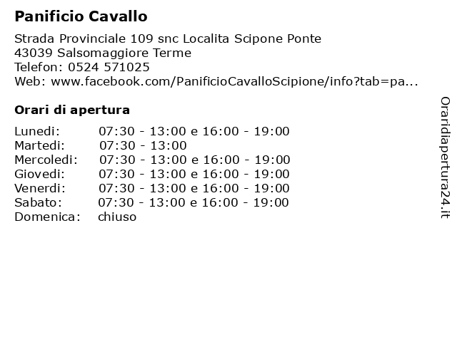 Panificio Cavallo a Salsomaggiore Terme: indirizzo e orari di apertura