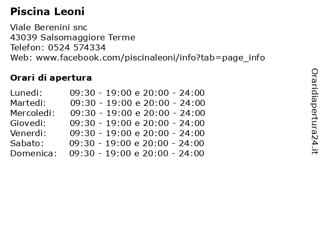 Piscina Leoni a Salsomaggiore Terme: indirizzo e orari di apertura