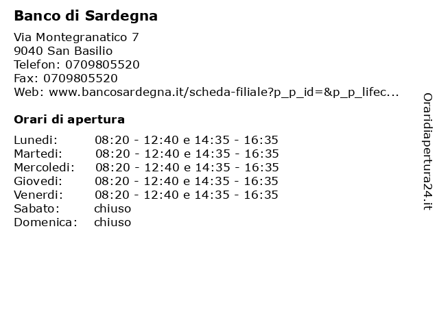 Banco di Sardegna a San Basilio: indirizzo e orari di apertura