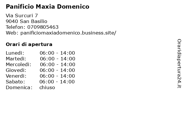 Panificio Maxia Domenico a San Basilio: indirizzo e orari di apertura