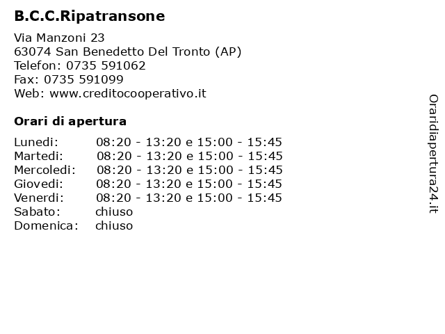 B.C.C.Ripatransone a San Benedetto Del Tronto (AP): indirizzo e orari di apertura