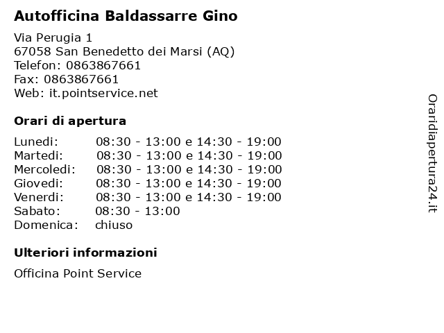 Autofficina Baldassarre Gino a San Benedetto dei Marsi (AQ): indirizzo e orari di apertura