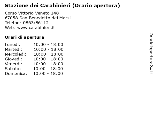 Stazione dei Carabinieri (Orario apertura) a San Benedetto dei Marsi: indirizzo e orari di apertura