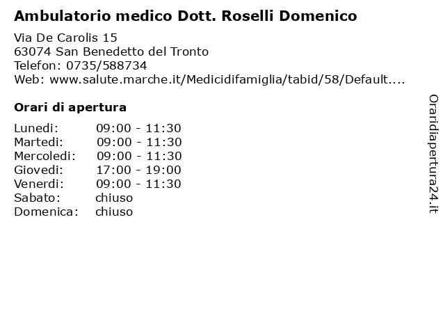 Ambulatorio medico Dott. Roselli Domenico a San Benedetto del Tronto: indirizzo e orari di apertura