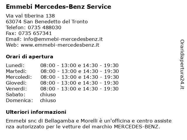 Emmebi Mercedes-Benz Service a San Benedetto del Tronto: indirizzo e orari di apertura