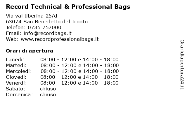 Record Technical & Professional Bags a San Benedetto del Tronto: indirizzo e orari di apertura