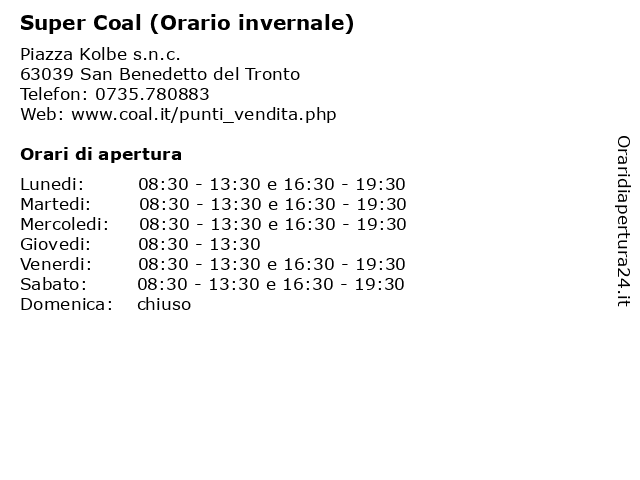 Super Coal (Orario invernale) a San Benedetto del Tronto: indirizzo e orari di apertura
