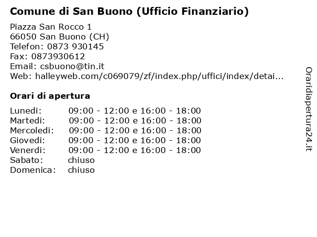 Comune di San Buono (Ufficio Finanziario) a San Buono (CH): indirizzo e orari di apertura