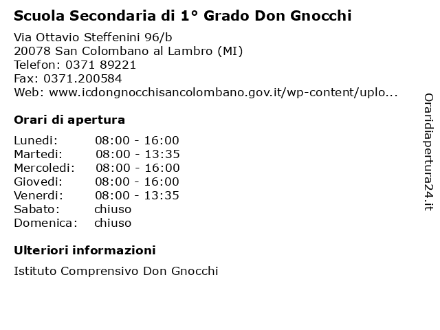 Scuola Secondaria di 1° Grado Don Gnocchi a San Colombano al Lambro (MI): indirizzo e orari di apertura