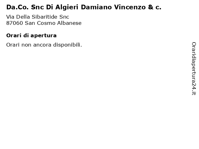 Da.Co. Snc Di Algieri Damiano Vincenzo & c. a San Cosmo Albanese: indirizzo e orari di apertura