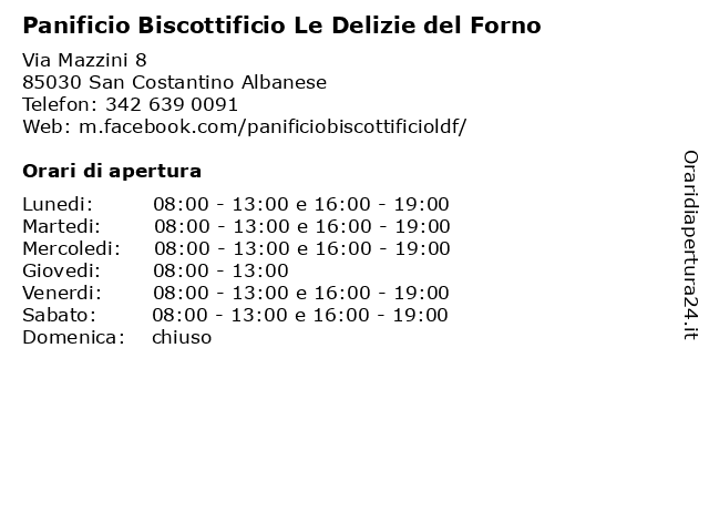 Panificio Biscottificio Le Delizie del Forno a San Costantino Albanese: indirizzo e orari di apertura