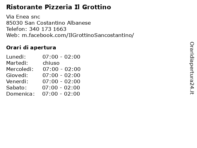 Ristorante Pizzeria Il Grottino a San Costantino Albanese: indirizzo e orari di apertura