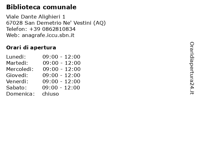Biblioteca comunale a San Demetrio Ne' Vestini (AQ): indirizzo e orari di apertura