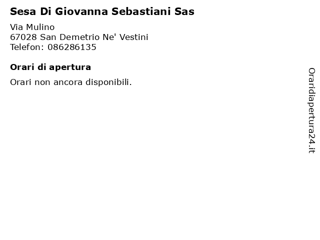 Sesa Di Giovanna Sebastiani Sas a San Demetrio Ne' Vestini: indirizzo e orari di apertura