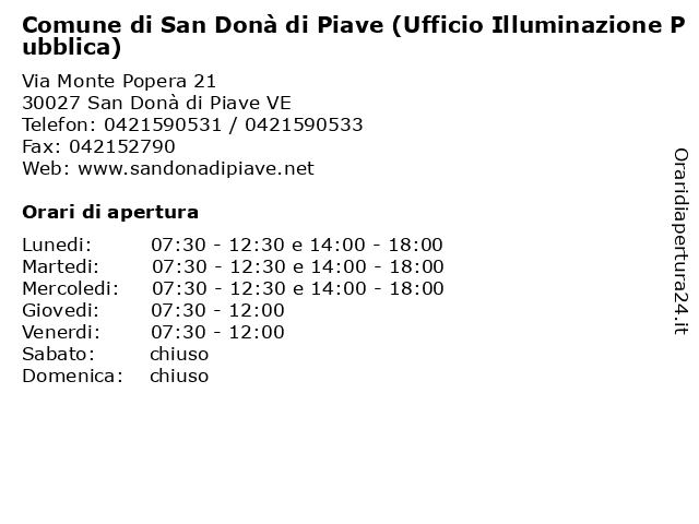 Comune di San Donà di Piave (Ufficio Illuminazione Pubblica) a San Donà di Piave VE: indirizzo e orari di apertura