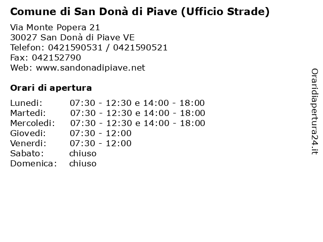 Comune di San Donà di Piave (Ufficio Strade) a San Donà di Piave VE: indirizzo e orari di apertura