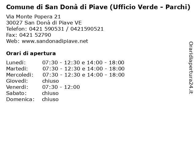 Comune di San Donà di Piave (Ufficio Verde - Parchi) a San Donà di Piave VE: indirizzo e orari di apertura