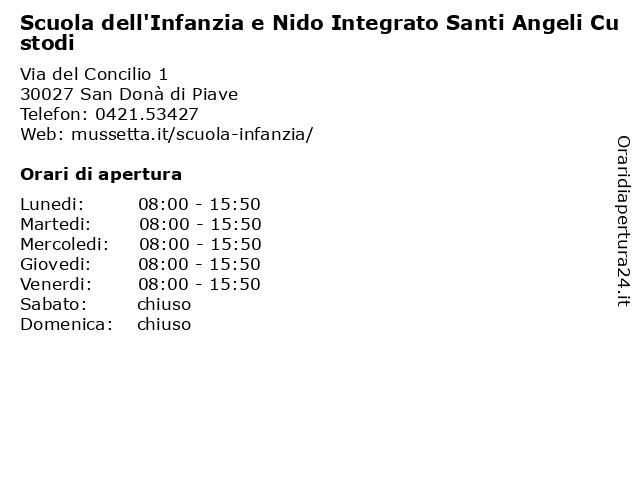 Scuola dell'Infanzia e Nido Integrato Santi Angeli Custodi a San Donà di Piave: indirizzo e orari di apertura