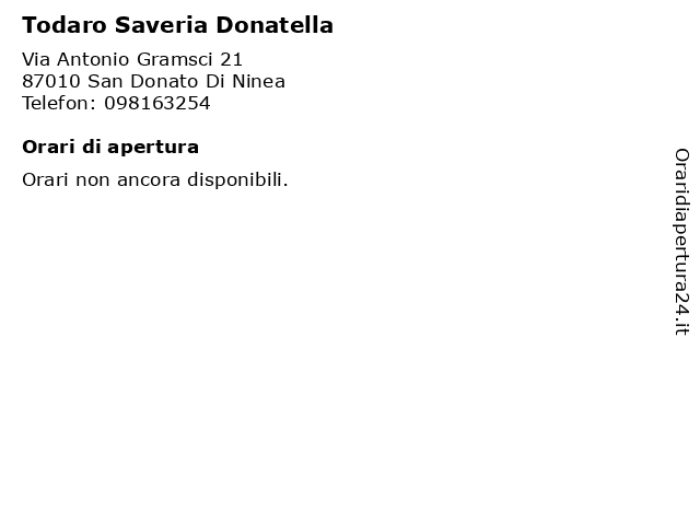 Todaro Saveria Donatella a San Donato Di Ninea: indirizzo e orari di apertura