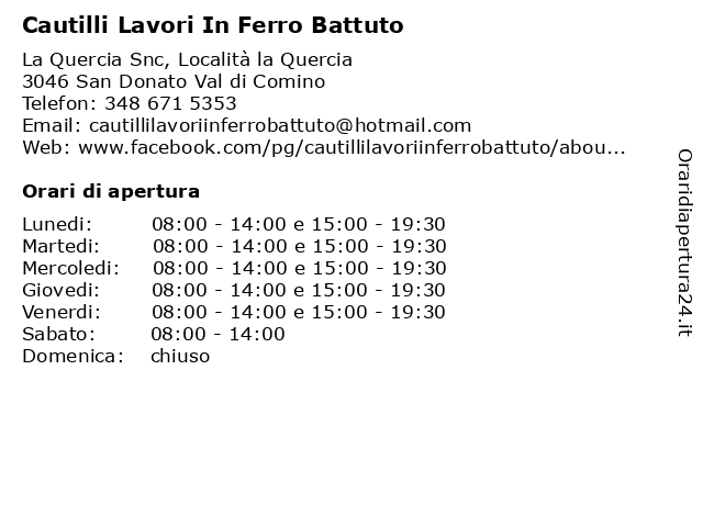 Cautilli Lavori In Ferro Battuto a San Donato Val di Comino: indirizzo e orari di apertura