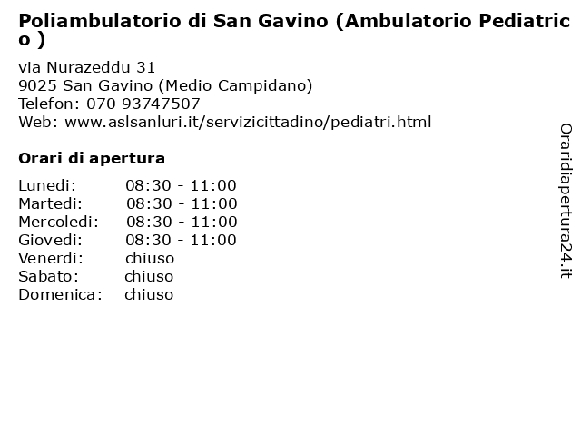 Poliambulatorio di San Gavino (Ambulatorio Pediatrico ) a San Gavino (Medio Campidano): indirizzo e orari di apertura